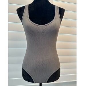 Gray Ribbed Women's Bodysuit